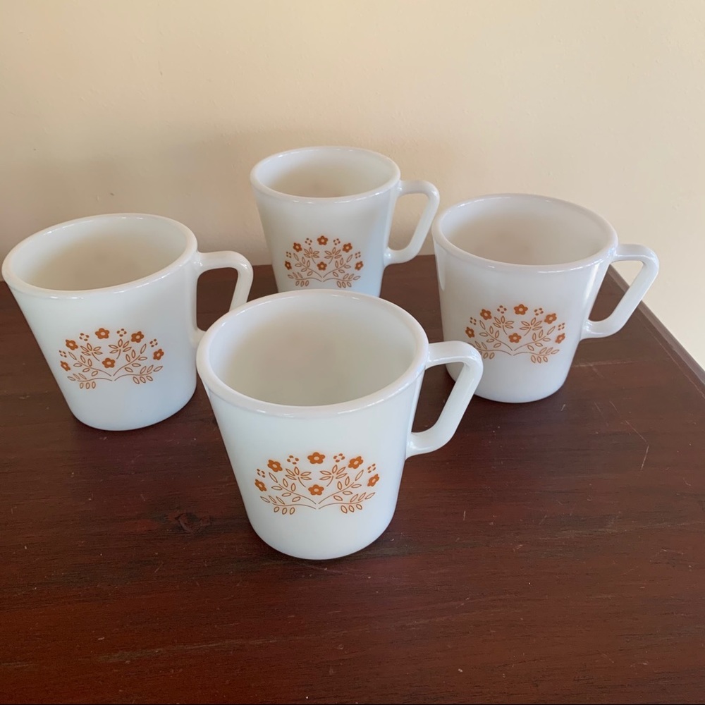 4 Pyrex Summer Impressions Milk Glass Mugs